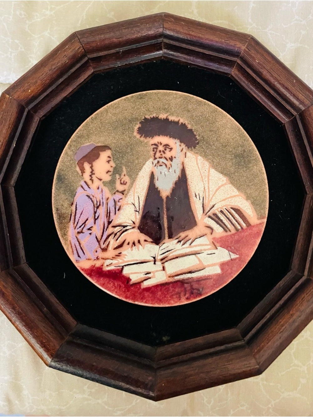 Manor-judaical-enamel on copper-antique/vintage(1930’s-1970’s)-Rabbi w Student